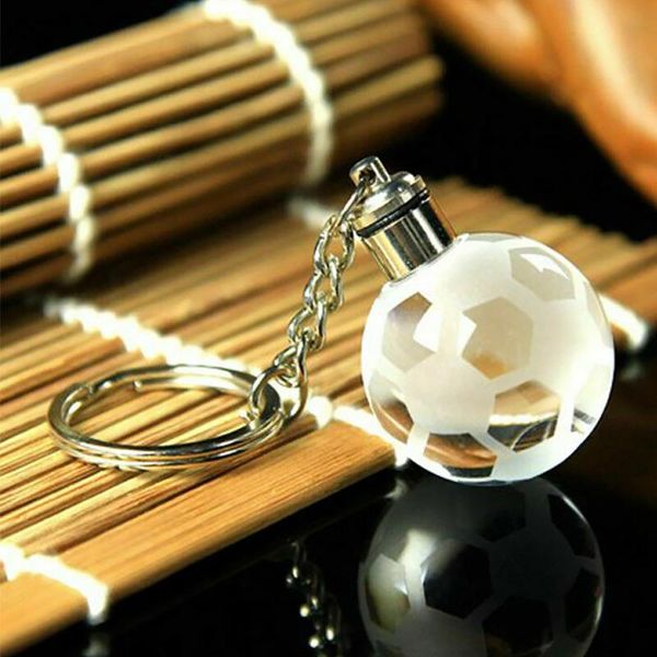 

car fashion led glow 3d engraved bag crystal ball men women sportsman gifts key chain decorative keyring pendant student, Silver