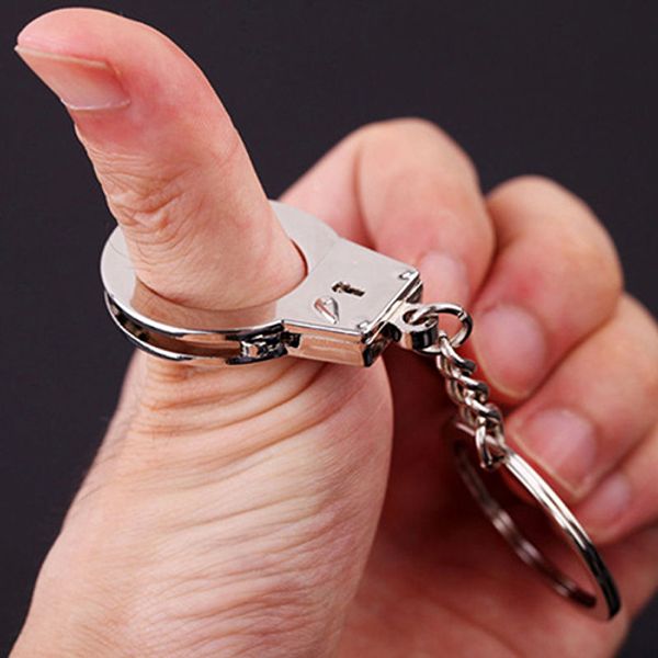 

1 pc lock cuff key chain ring mini size handcuffs keyfob decoration men women party gift beauty bag decor, Silver