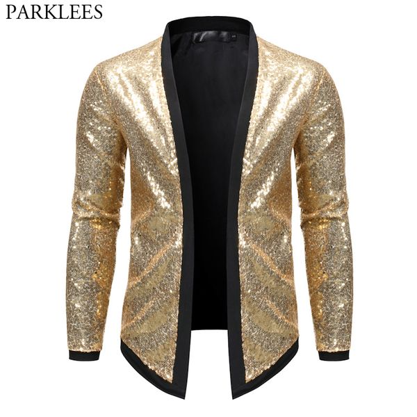 

shiny gold sequin glitter blazer jacket men shawl collar cardign mens stage blazers party prom clothes for singers dancers s-2xl, White;black