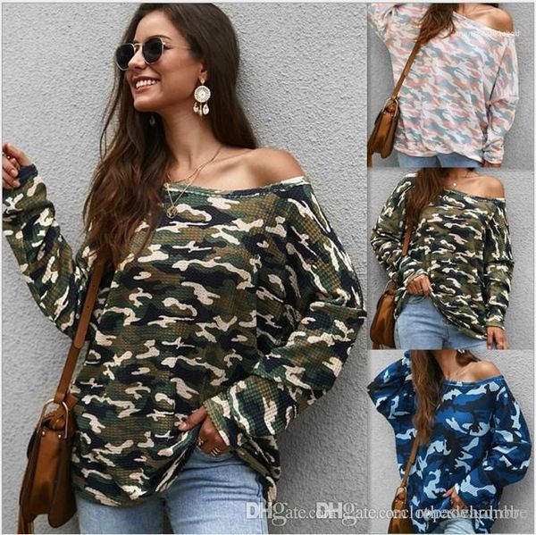 

long sleeved crew neck t shirts womens fashion tees womens designer t shirts camouflage printed autumn casual loose, White
