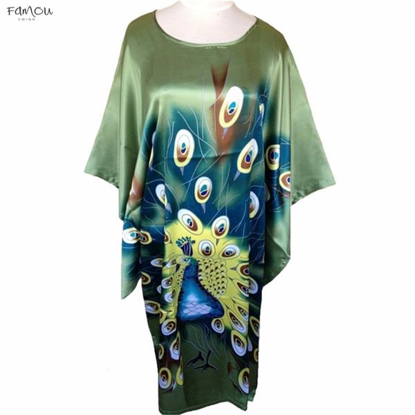 

Hot Sale Ladies Robe Green Spring Chinese Women Rayon Sexy Sleepwear Loose Bath Gown Nightgown Peafowl One Size Mujer Pijama S4020