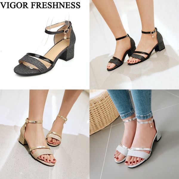 

vigor freshness woman summer sandals 5cm heels shoes women sandals slip on sandalia feminina lady shoes plus sizes 48 49 m439, Black