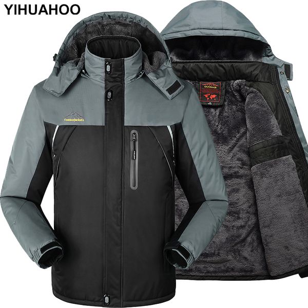 

yihuahoo winter jacket men 7xl 8xl 9xl casual thick warm fleece parka waterproof male puffer jacket coat hooded windbreaker men, Tan;black