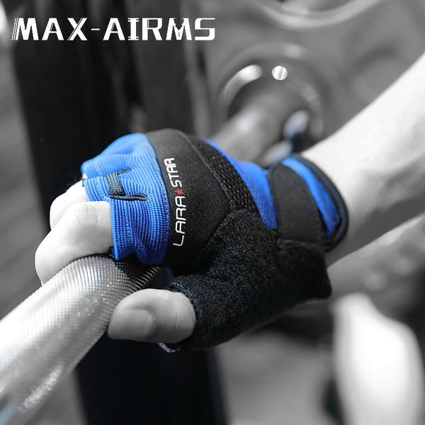 

maxairms half finger gym fitness gloves with wrist wrap support for men women crossfit workout power weight lifting equipment, Black