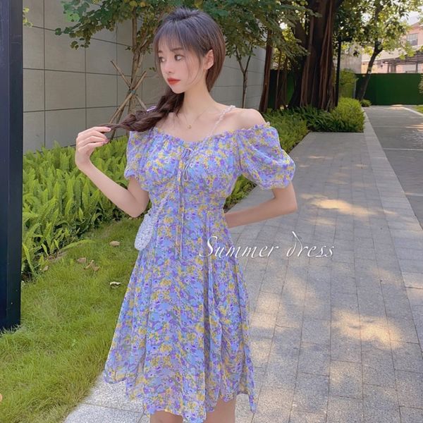 

nana fashion womens dress korean-style chiffon floral slim-looking fairy super fairy dress, White;black