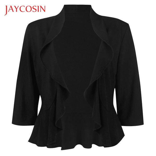 

jaycosin women shorts party flouncing solid color ruffles peplum cardigan outerwear coat fashion short suit business outside, Black;brown