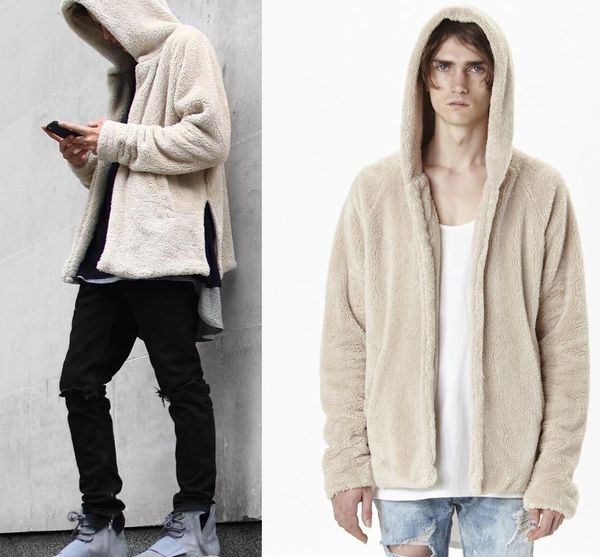 

fog mens winter coat fleece jackets hooded coats streetwear long sleeve solid outerwear button up fluffy fashion winter plush overcoats, Black;brown