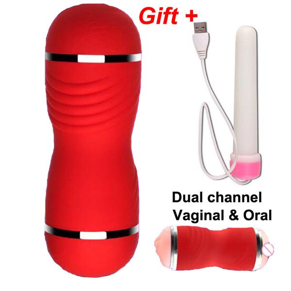 Vaginal artificial Oral Dual channel Masturbador homem Bolso Sexo Vagina buceta real Brinquedos para adultos para homens Masturbação Boquete C19010501