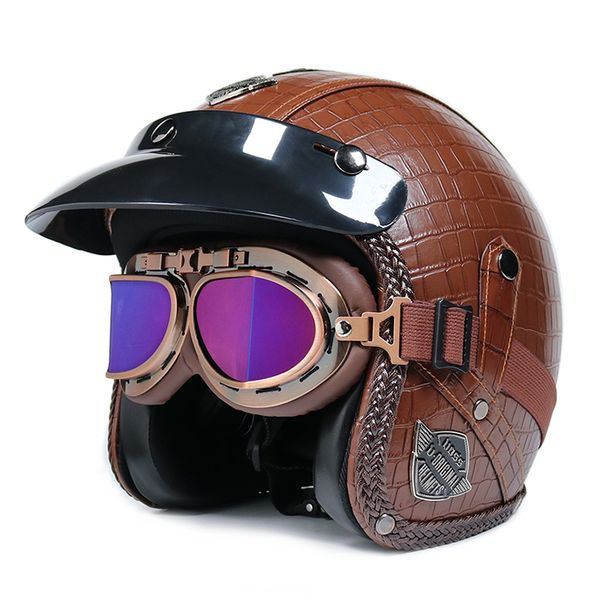 

motorcycle chopper helme pu leather helmets 3/4 open face dot vintage motorcycle helmet