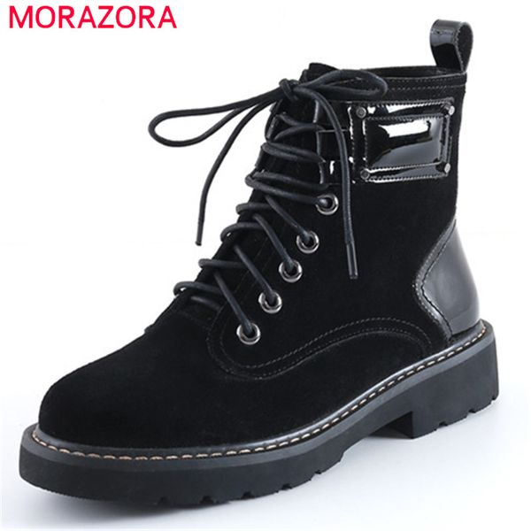 

morazora 2020 suede leather women ankle boots round toe punk motorcycle boots autumn winter casual shoes woman, Black