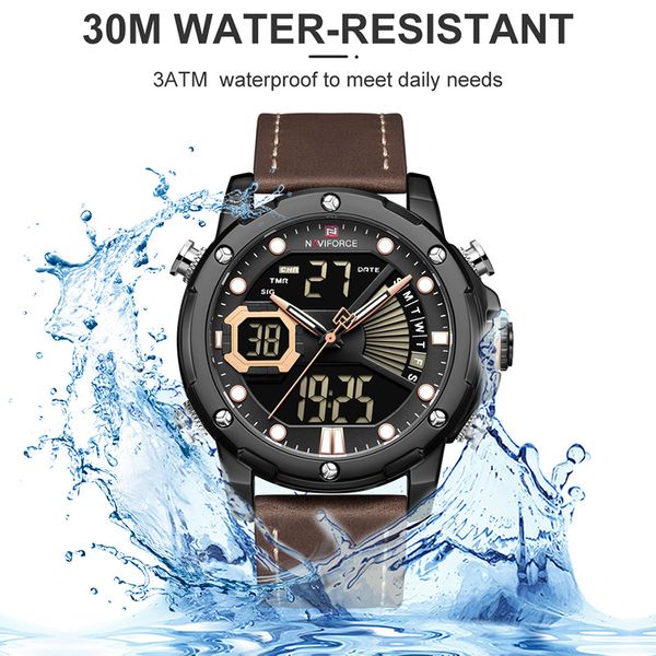 NAVIFORCE Männer Uhr Top Luxus Marke Mode Sport Armbanduhr LED Analog Digital Quarz Männliche Uhr Wasserdicht Relogio Masculino214m