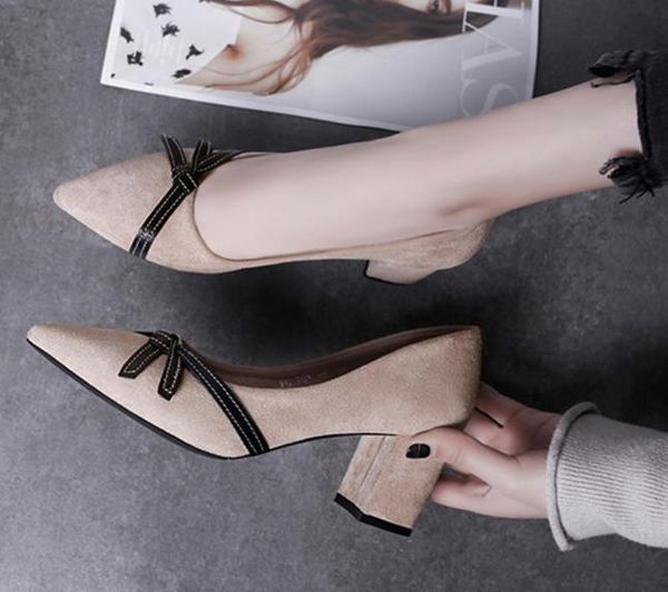 

sapatos feminino womens high mid kitten heels ladies shoes pu patent leather pointed pumps size 35-39 string kim shoe 6.5cm, Black