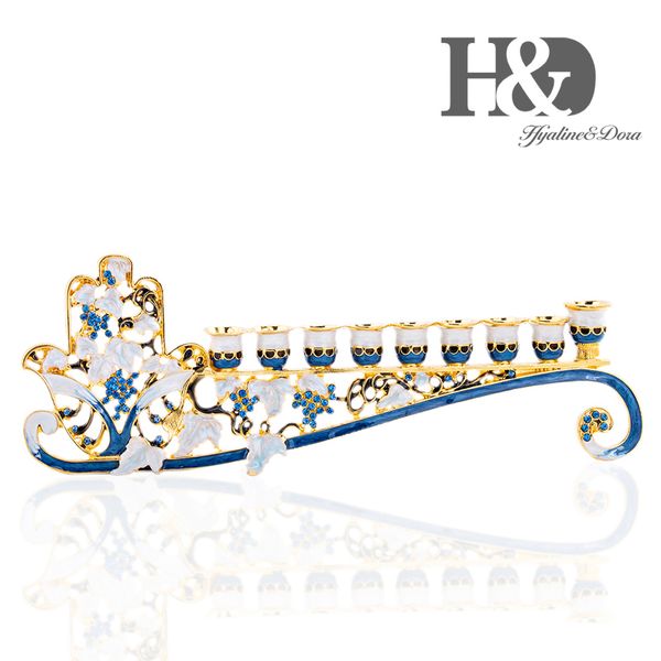 

h&d hand painted hanukkah menorah judaism hamsa enamel floral candlesticks chanukah 9 branches candelabra embellished crystals
