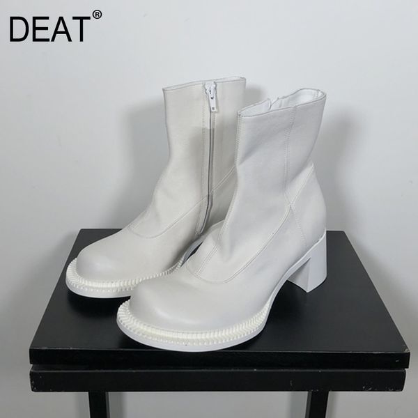 

deat] 2020 round toe zipper personality pu leather single shoes women short boots new autumn winter fashion tide 10f717, Black