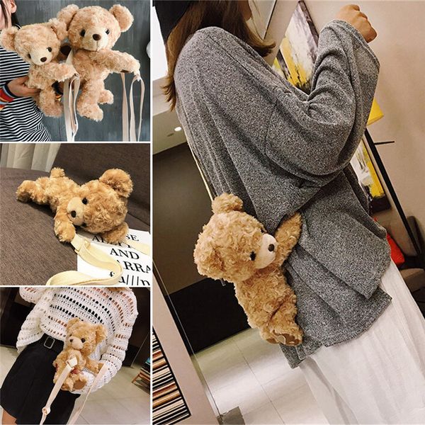 

fashion girls cute smile cartoon bear soft plush handbag animal travel bag