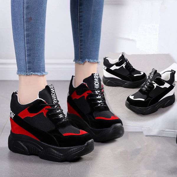 

women sneakers fashion women height increasing sneakers platform shoes woman casual shoes female, Black;white