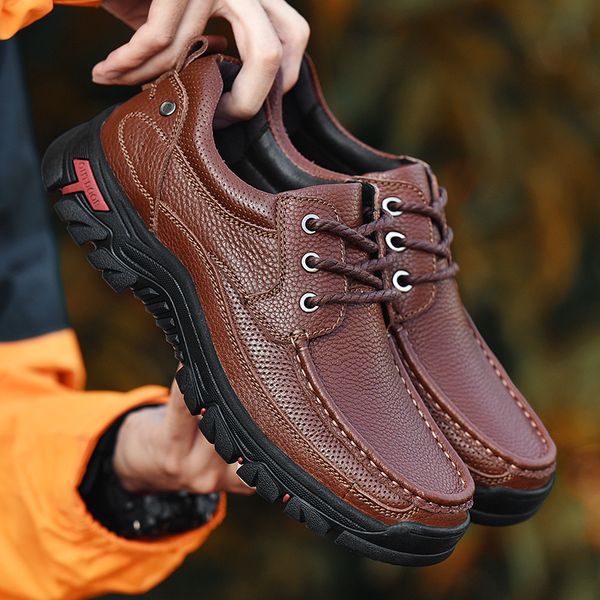 

genuine leather men outdoor walking shoes trekking shoes camping leisure walking sneakers men