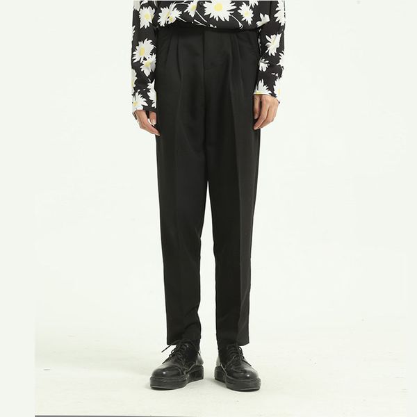 

male vintage fashion japan korea streetwear trousers solid color pant men business casual suit pant, Black