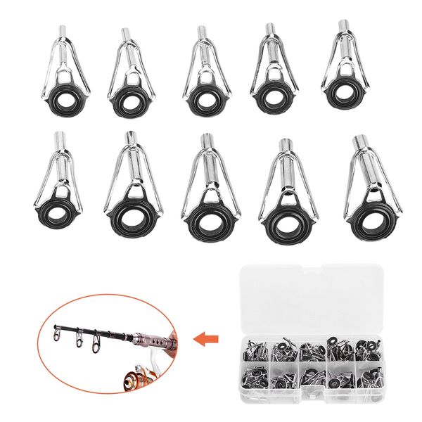 

80pcs fishing rod guides tips stainless steel rod guides tip set repair kit 10 size diy eye rings fishing accessoris