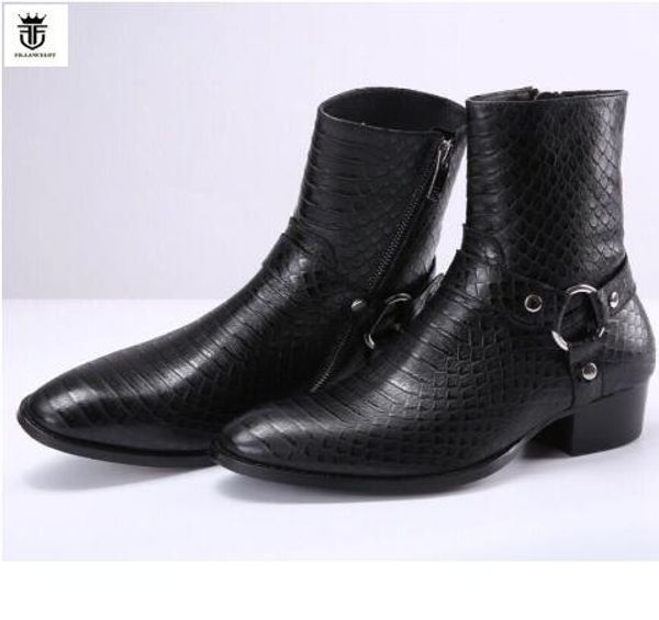 

2019 fr.lancelot genuine leather black snakeskin buckle strappy men ankle boots flats trainers side zip sapatos shoes men