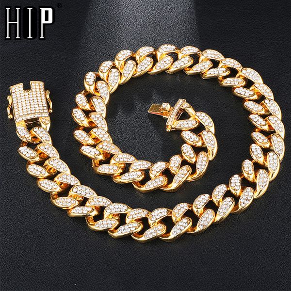 

hip hop 1set 20mm gold silver full iced out paved rhinestones miami curb cuban chain cz bling rapper necklaces for men jewelry