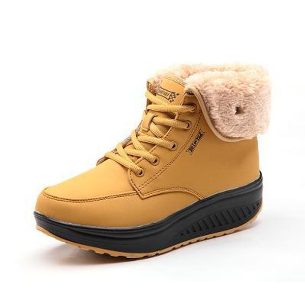

2019 boots women lace up casual plus velvet cotton shoes thick bottom non-slip pu leather flat ankle womens winter warm, Black
