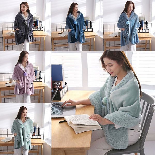 

soft classic flannel wearable lazy shawl women blanket with button thick warm winter sofa blanket winter scarves koc