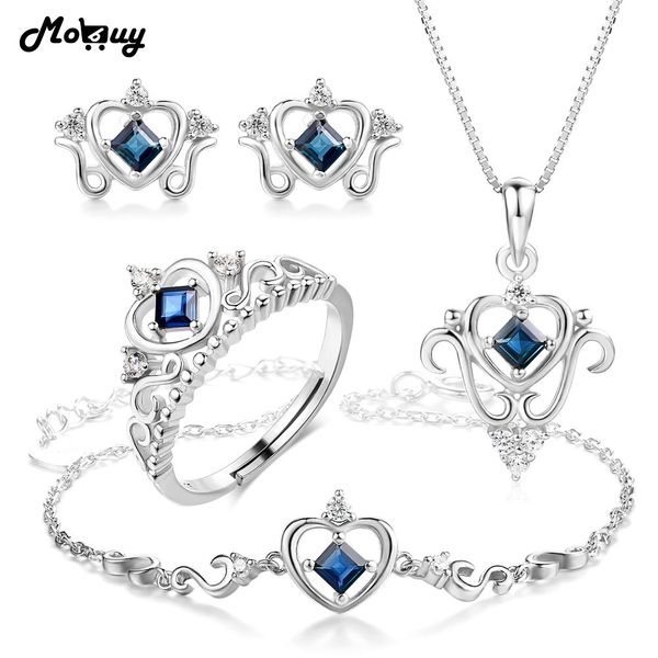 

mobuy natural gemstone 4pcs heart jewelry sets 100% 925 sterling silver classic sapphire fine jewelry for women party v019ehnr, Black