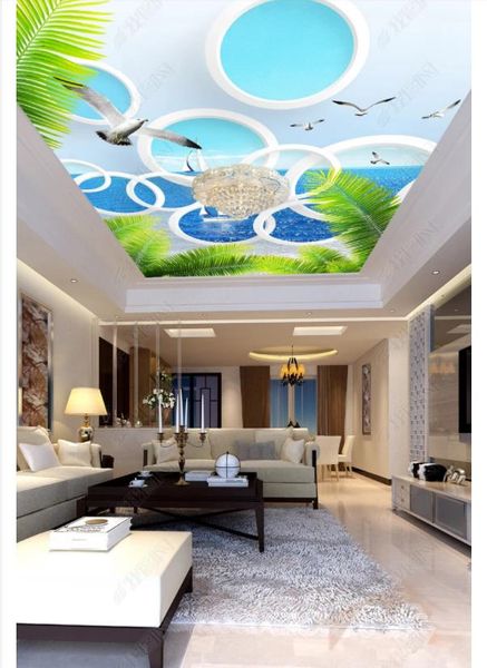

3d p custom ceiling mural wallpaper interior decoration fresh seascape coconut tree bird 3d ring zenith ceiling background mural