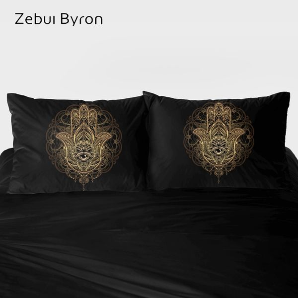 

3d pillow case custom,2 pcs pillowcase,decorative pillow cover 50x70/50x75/50x80,bedding black golden hamsa hand of fatima