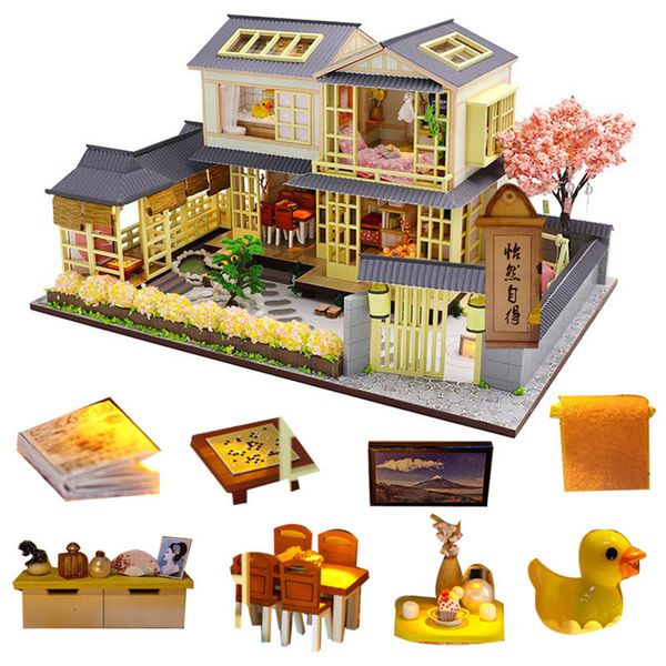 

в японском стиле вилла doll дом отдыха миниатюрный dollhouse с мебель dollhouses игрушки день рождения подарки y200704