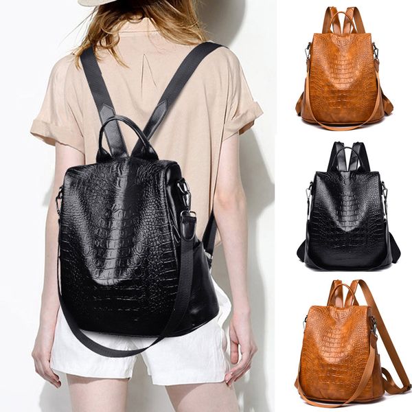 

fashion lady crocodile pattern large capacity casual versatile zipper shoulder backpack humanized design gift apr 16