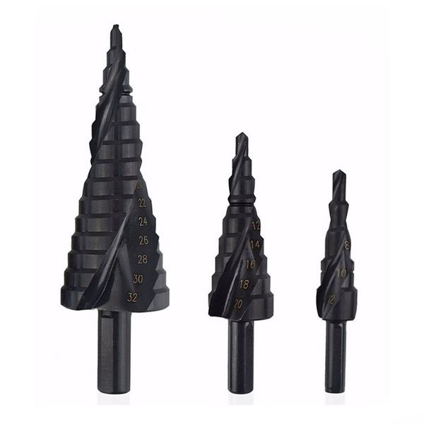 

3pcs power tools step set hole cutter high-speed steel spiral groove metal drill bit nitride cone
