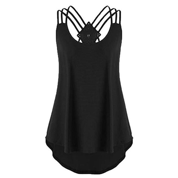 

summer 2019 modis camisole back openwork o- neck tank sleeveless strapless shoulder camisole solid casual women, White