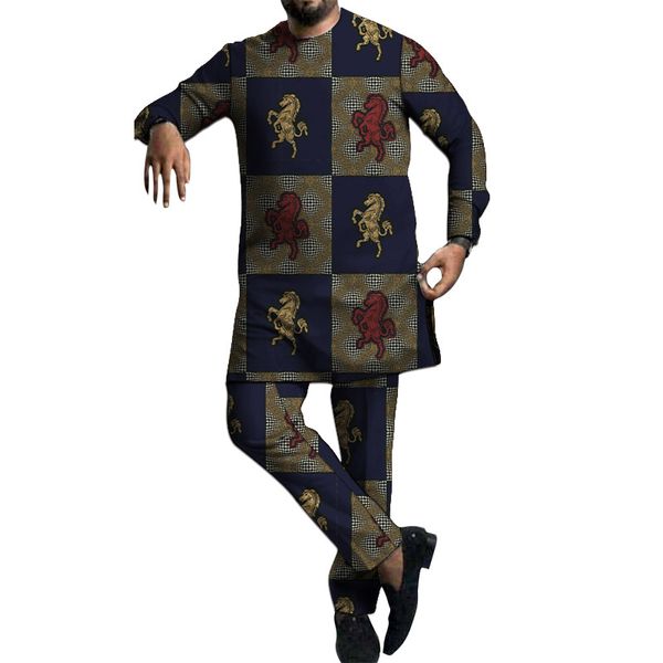 

new arrivals men's print set o-neck shirt with trouser ankara pant sets custom wedding wear male african party groom suit, Gray