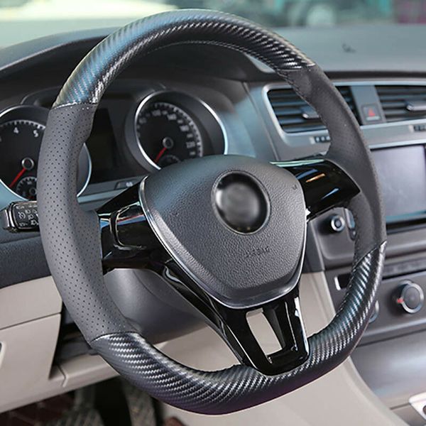 

hand sewing leather carbon fiber steering wheel cover for vw passat b8