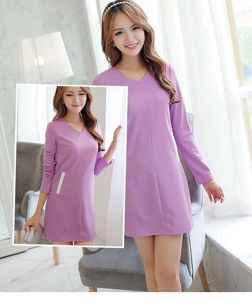 

purple women's clothing fair maiden temperament of knitting cultivate one's morality long-sleeved dress, Black;gray