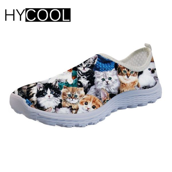

hycool lovely cats puzzle summer shoes light-weight sneaker for boy girls animal pattern footwear lady casual flats shoes 2020
