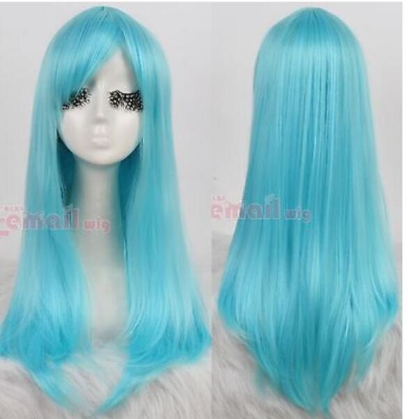 Бесплатная доставка + ++ красивые средние длинные прямые полные волосы аниме синий парик косплей партии парик