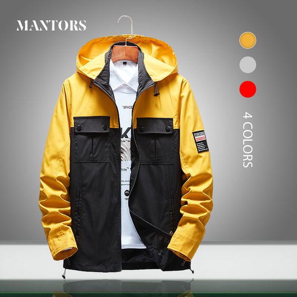 

men jacket waterproof hooded new casual mens windbreaker jackets spring autumn loose patchwork bomber outerwear male clothing5xl, Black;brown