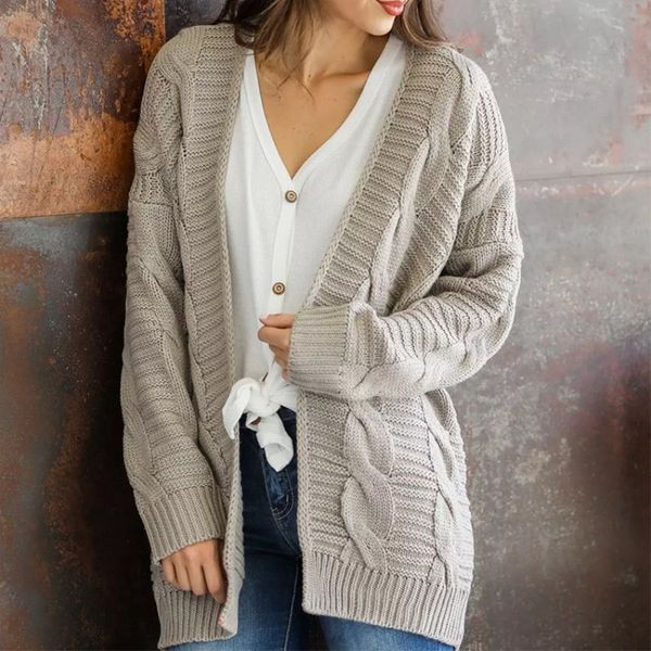 

solid twist cardigan mid-long style winter sweaters for women v-neck fall knitted cardigans female casual jumper plus size y8041, White