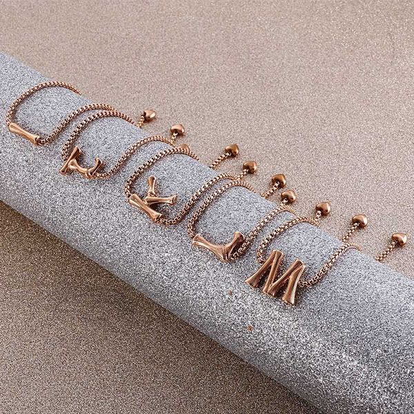 

женщины a-z 26 letters initial браслет розового золота шарм подвеска браслет из нержавеющей стали регулируемая customized персонализированны, Golden;silver