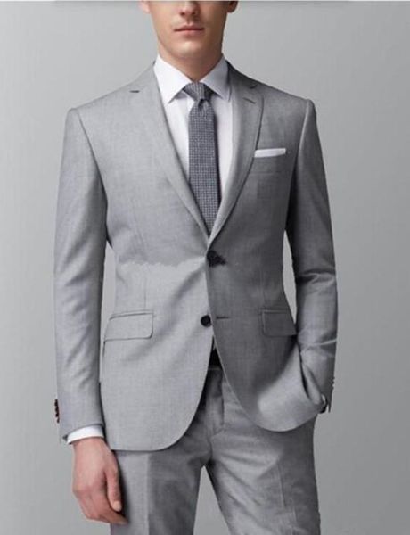 

new popular design two buttons light grey wedding groom tuxedos notch lapel groomsmen mens dinner blazer suits (jacket+pants+tie) 383, Black;gray