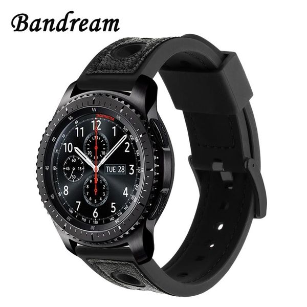 

genuine leather + silicone rubber watchband for samsung gear s3 classic frontier amazfit 22mm watch band quick release strap, Black;brown