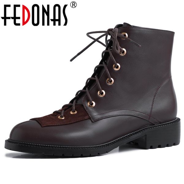 

fedonas female genuine leather ankle boots boots autumn winter punk motorcycle night club shoes woman short, Black