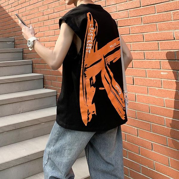 

2020 summer new t-shirt, men's pure cotton, sleeveless, men's loose fashion brand, students' all-around fitness basketball cl, White;black