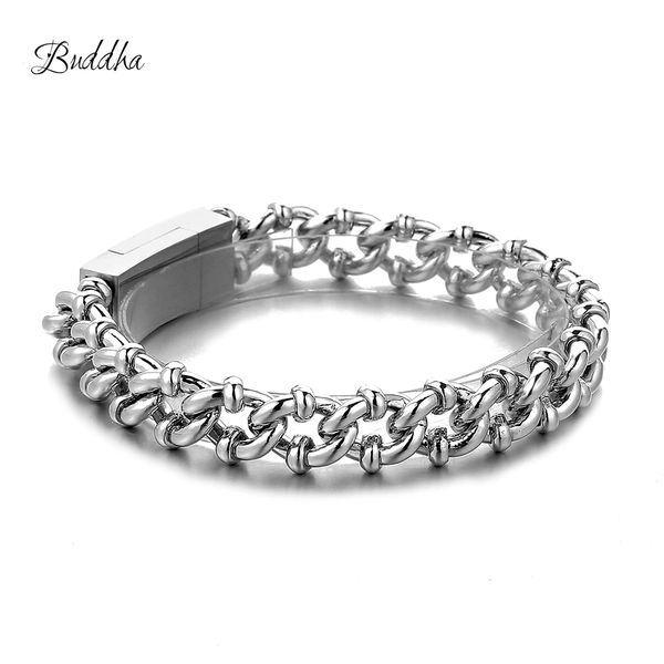

buddha bracelet curb cuban chain silver color bracelets for men women factory offer good quality, Golden;silver