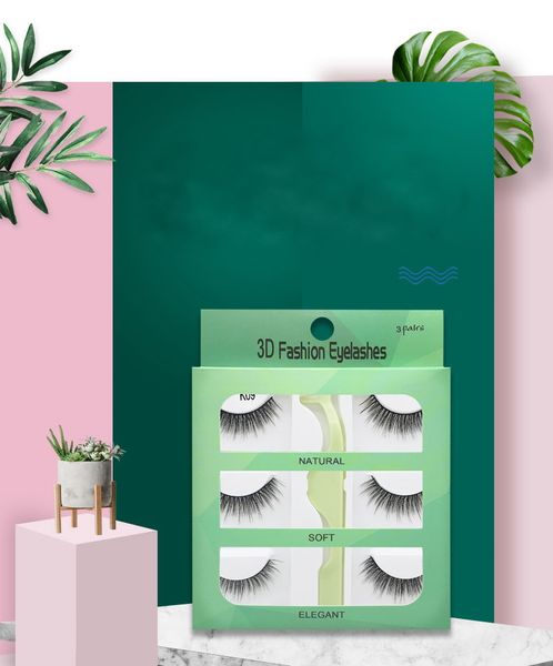 

new 3pairs/set fake 3d mink eyelashes natural soft false eyelashes with eyelash tweezer eyelashes eyelash extension makeup epacket ship