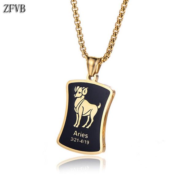 

zfvb aries taurus gemini cancer leo virgo libra scorpio pisces aquarius 12 constellations necklaces stainless steel pendants men, Silver