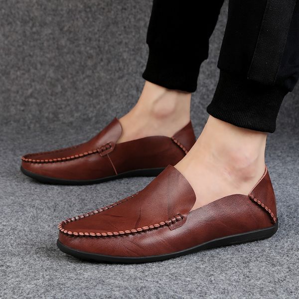 

genuine leather men casual shoes fashion leisure soft male loafers classics men driving shoes flats male peas loafers hc-508, Black